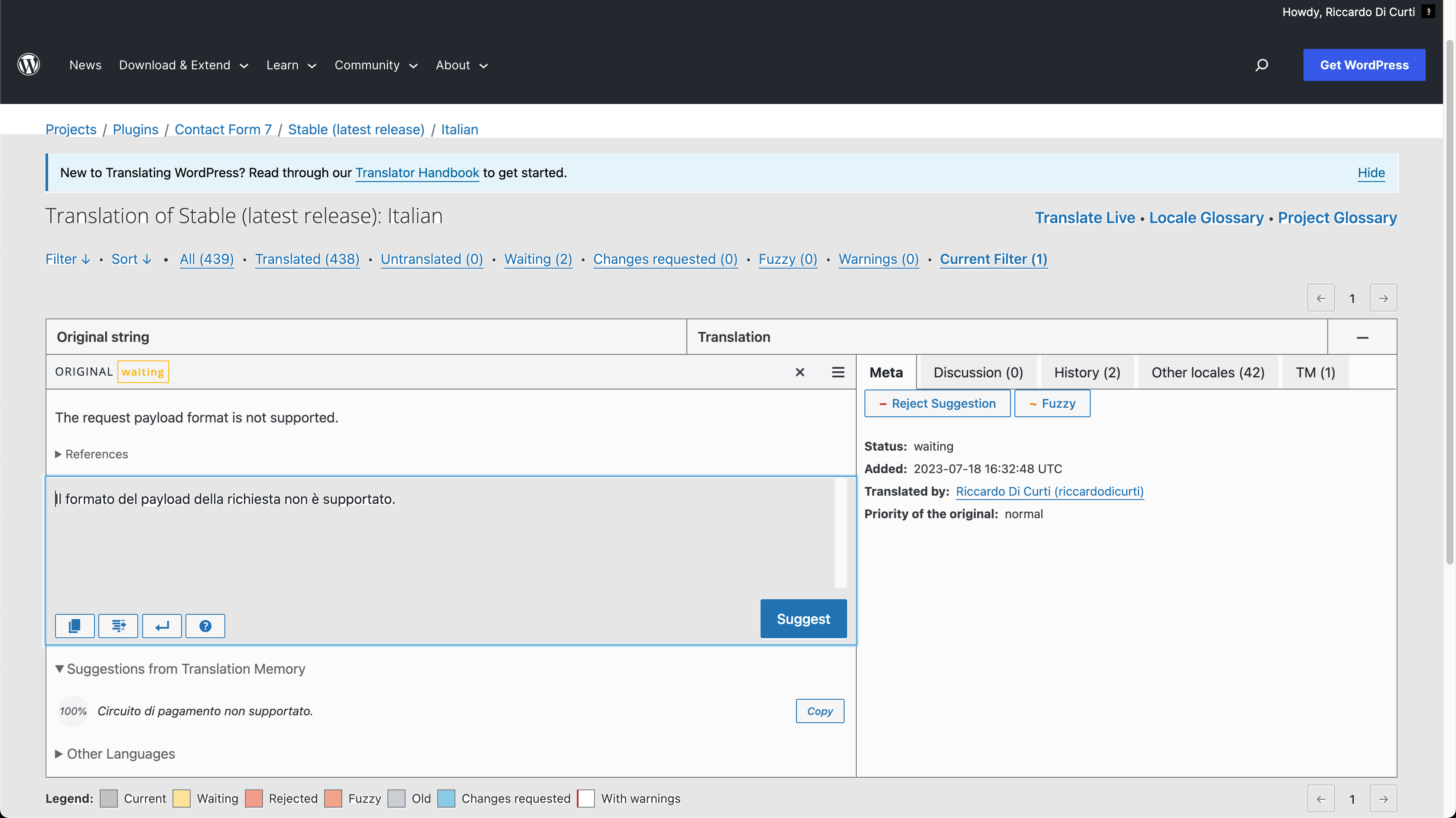 Let’s suggest a translation fix for a WordPress plugin